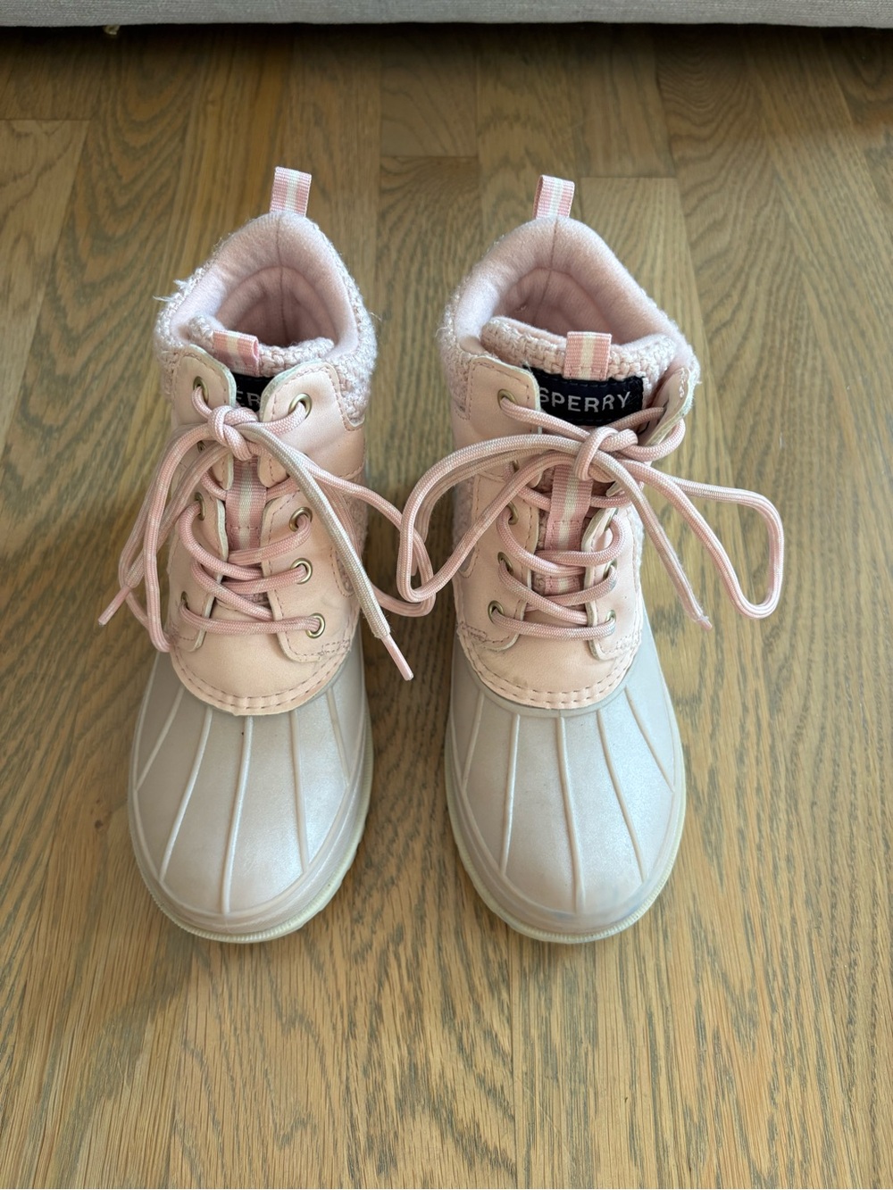 Sperry Kids Pink and Cream Waterproof Duck Boots